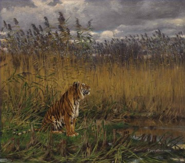 虎 Painting - za Vastagh 風景の中の虎